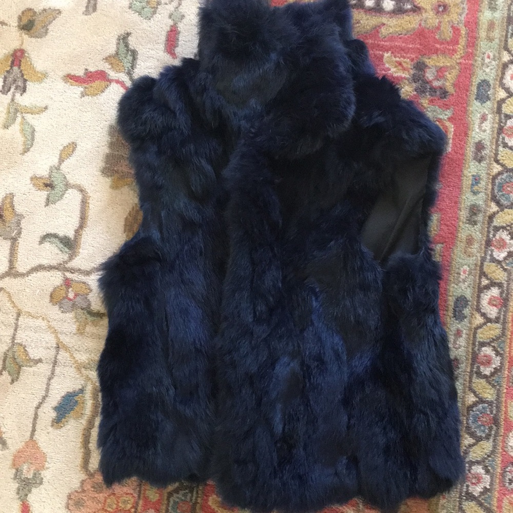 NWOT Adrienne landau dark blue rabbit fur vest